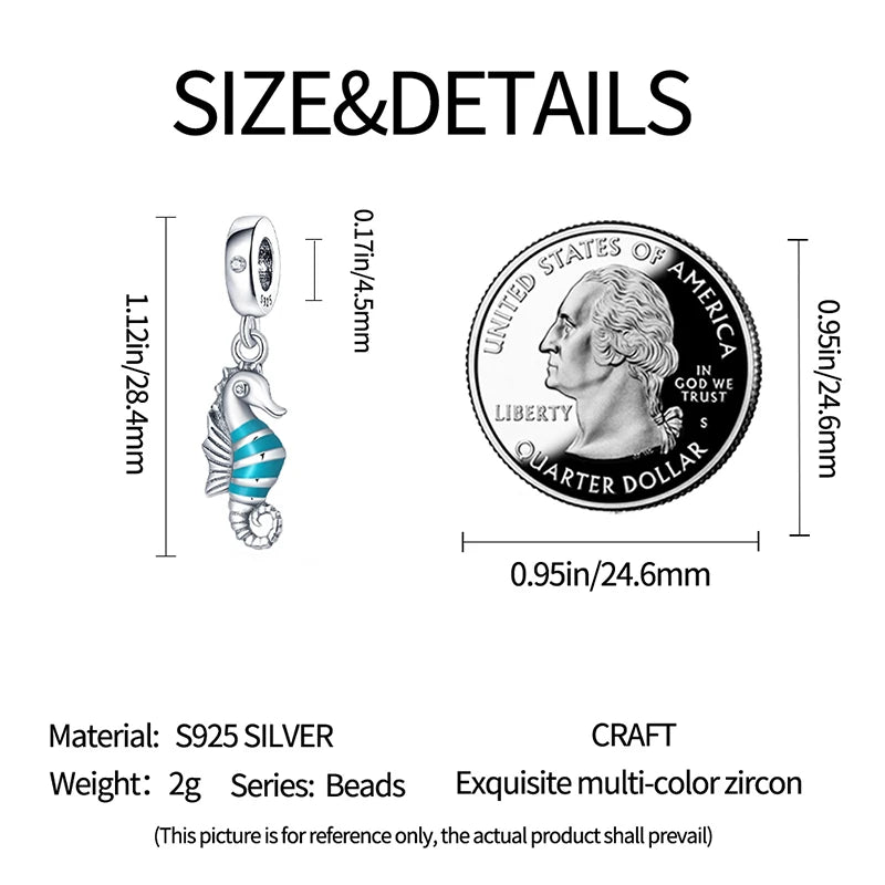 Ocean Series - Original Genuine 925 Sterling Silver Turtle Crab Mermaid Charm Beads Suitable for 3mm Bracelet DIY Making Pendant