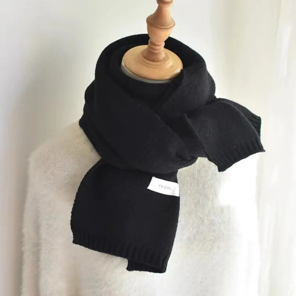 Winter Knitting Scarf Men Women Fastener Thermal Neck Warmer Solid Fleece Keep Warm Scarf Thickening Windproof Neck Cover