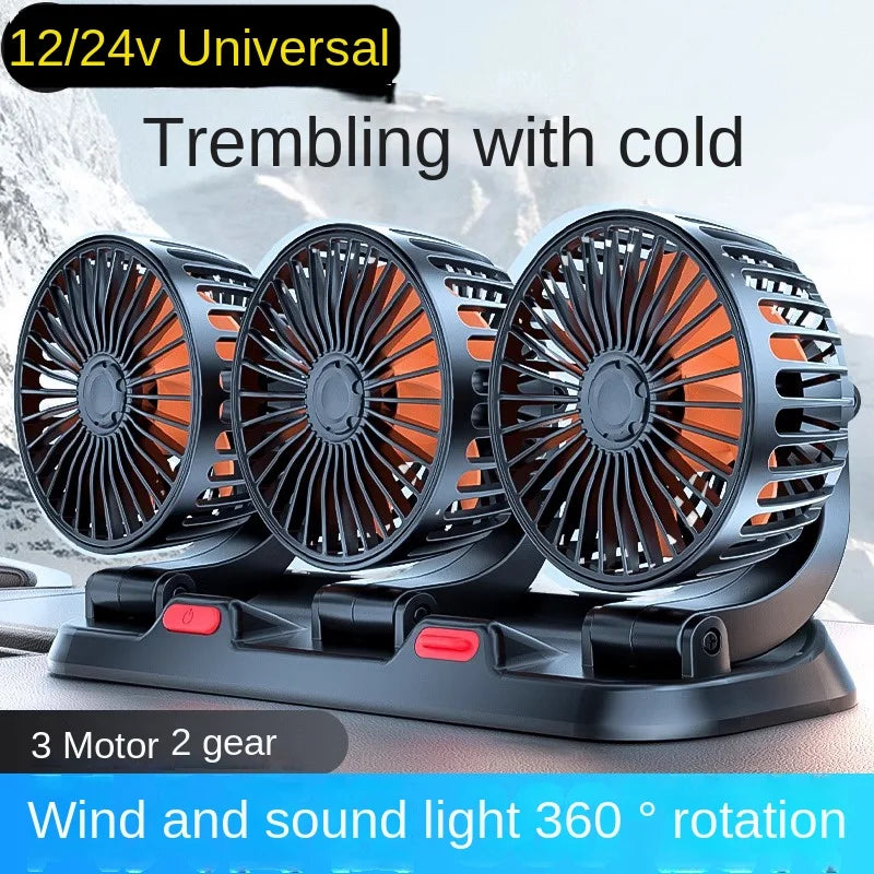 Car Fan 360° Adjustable 3 Head Air Fan Automotive Electric Fan USB/12V/24V Fan 2 Speeds Car Silent Fan For Home Desk Office&amp;Car
