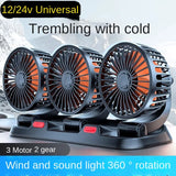 Car Fan 360° Adjustable 3 Head Air Fan Automotive Electric Fan USB/12V/24V Fan 2 Speeds Car Silent Fan For Home Desk Office&amp;Car