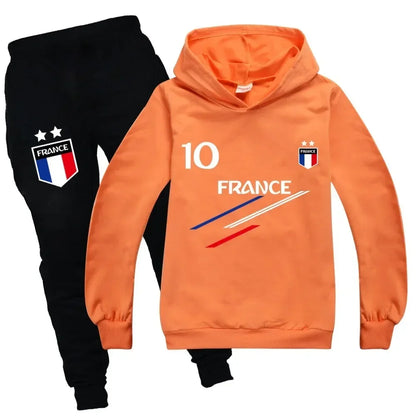 Nueva ropa para niños, chándal de fútbol francés 10 para bebés, Tops, pantalones, 2 uds., conjuntos para primavera y otoño para niños, conjuntos para niñas de 2 a 15 años