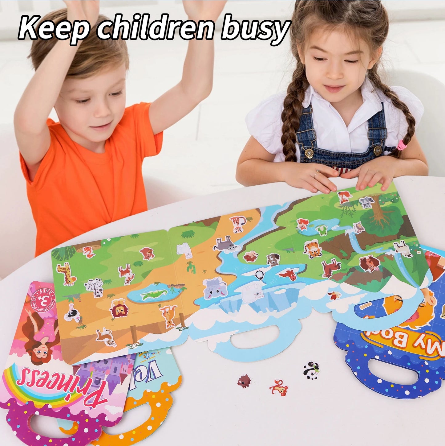Kids' Reusable DIY Sticker Books Multi-Theme Bubble Sticker Jelly Stickers Portable Montessori Sticker Toy Gifts for Children