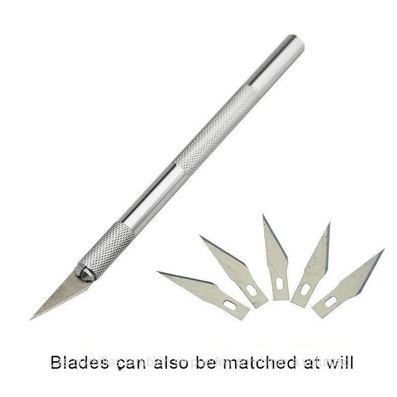 Non-Slip Metal Scalpel Knife Tools Kit Paper Cutter Engraving Craft Knives +5pcs Blades Mobile Phone PCB DIY Repair Hand Tools