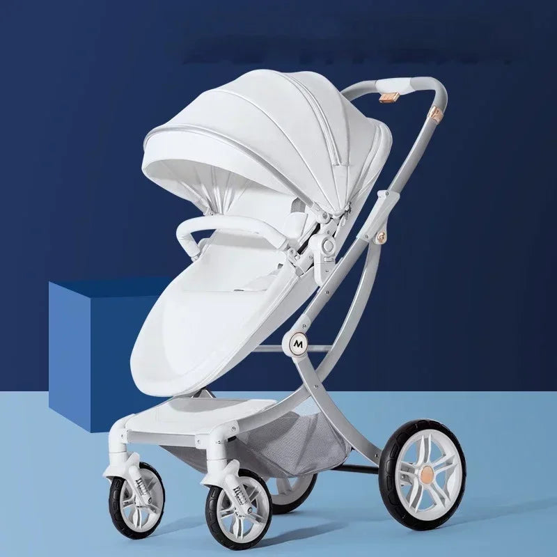 Cochecito de bebé 3 en 1, de lujo, con asiento para el coche, de piel sintética, con diseño de cáscara de huevo y paisaje alto.