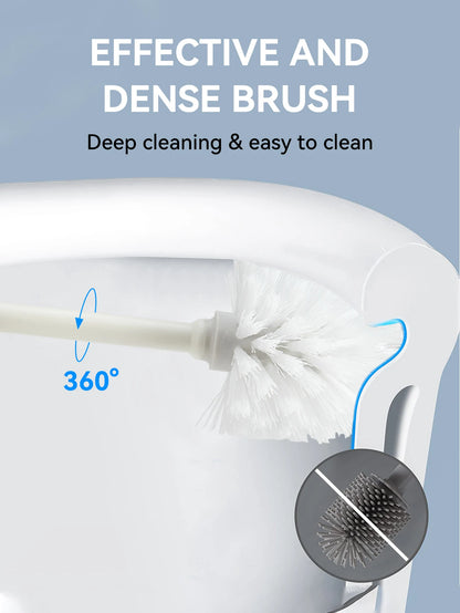 WORTHBUY Cepillo de inodoro de plástico con base de pie, mango largo, cepillo de limpieza para inodoro, accesorios de baño, herramientas de limpieza