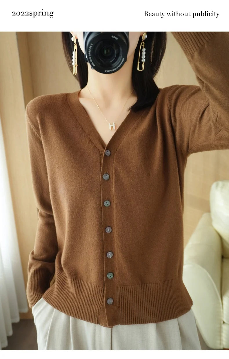 Cárdigan de punto de cachemira Andy de otoño, nuevo, con cuello en V, color liso, moderno, de alta calidad, cómodo, holgado e informal - GH021