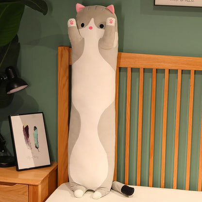 Peluche de gato largo, suave y divertido, de 50/70/90/110/130 cm, ideal para la oficina, la siesta, la cama, el sueño y la decoración del hogar, ideal como regalo para niñas y niños.