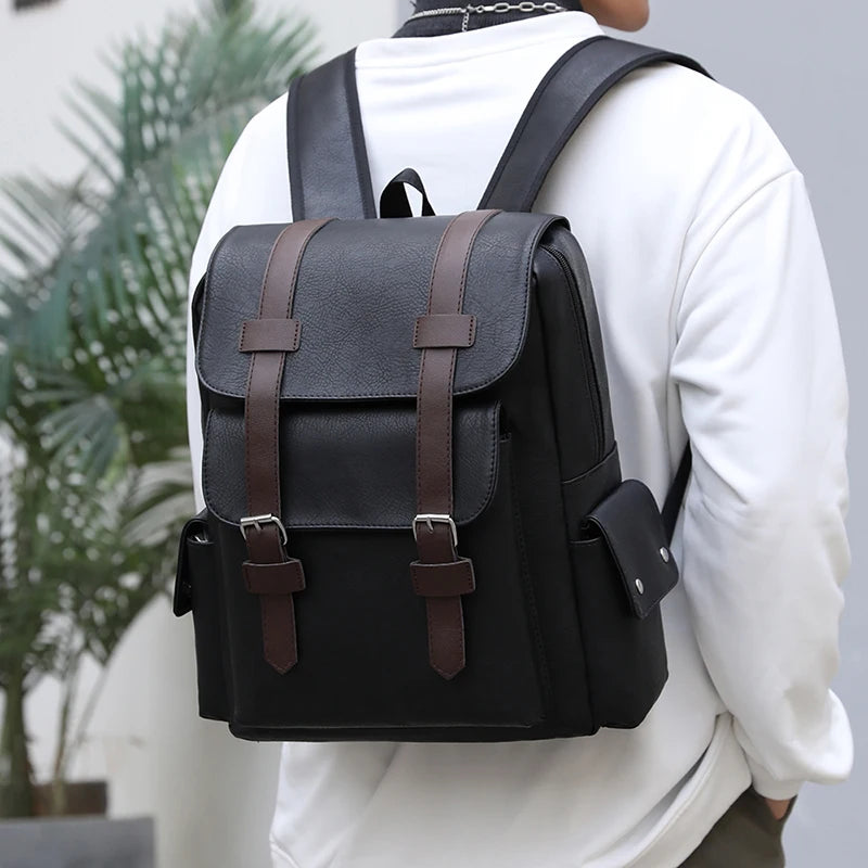 Mochila de piel sintética para hombre, mochila grande para portátil, mochila negra para adolescentes y niños, mochila marrón, 2023