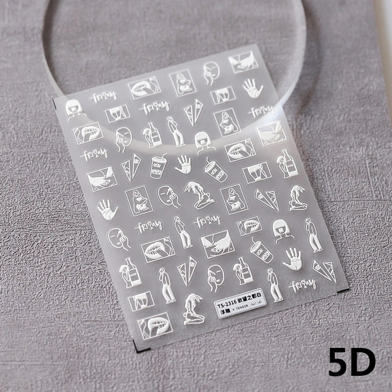Blue Starry Night 5D Soft Embossed Relief Self Adhesive Nail Art Decoration Stickers Dressy White Stars 3D Manicure Decals Woman