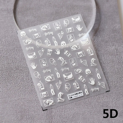Blue Starry Night 5D Soft Embossed Relief Self Adhesive Nail Art Decoration Stickers Dressy White Stars 3D Manicure Decals Woman