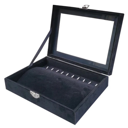 Caja de joyería negra, caja para pulseras, caja para collares, caja pequeña arqueada, caja de exhibición, caja de almacenamiento de joyas con cubierta de franela