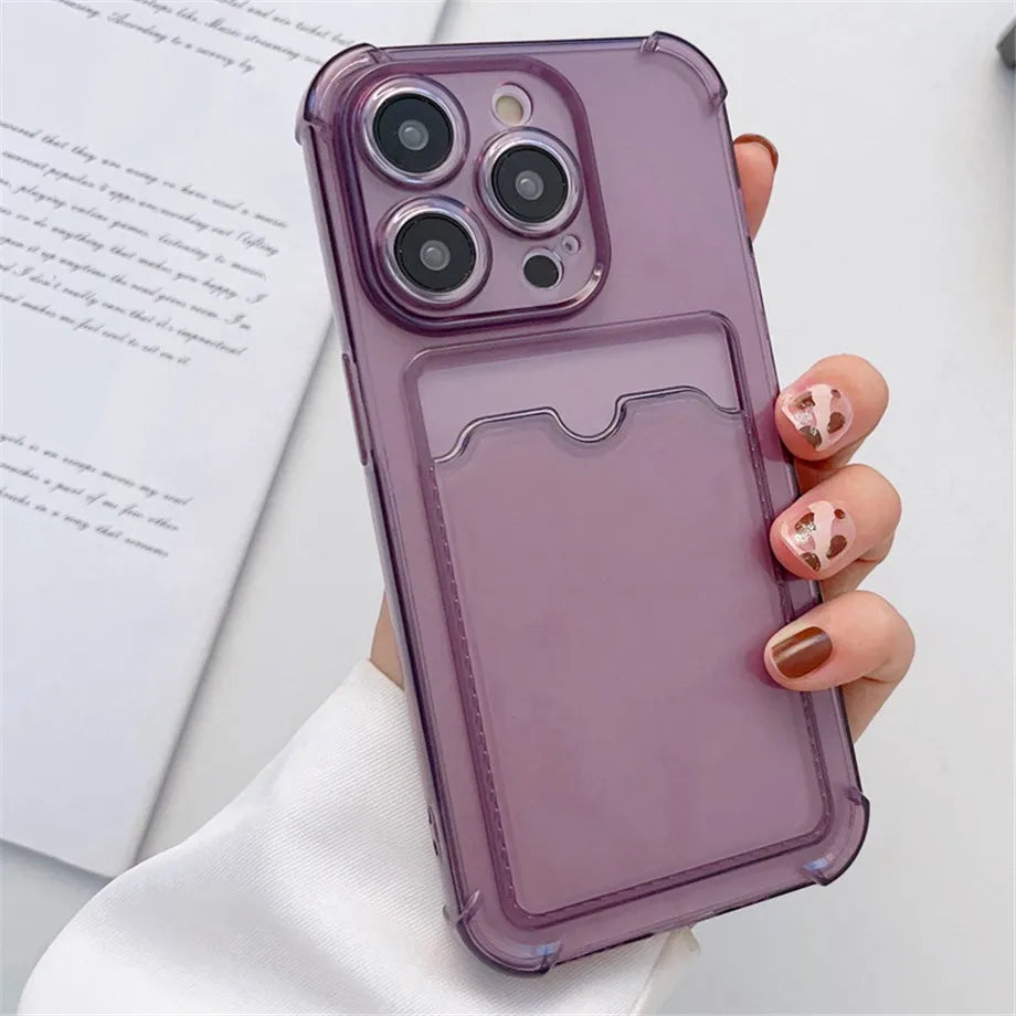 Funda transparente con ranura para tarjetas para iPhone 16, 15, 14, 13, 12, 11 Pro Max, Mini, X, XR, 7, 8 Plus, funda suave a prueba de golpes