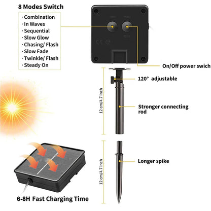 32m/22m/11m/7m solar led luz ao ar livre festão lâmpada jardim luz de fadas corda à prova dwaterproof água natal guirlanda quintal decoração luz