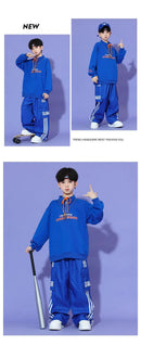 Boys Hip Hop Pullover Street Dance Cargo Pants Girls High Collar Sweatshirt Outfits Kids Jazz Sport Clothes Set Child Streetwear