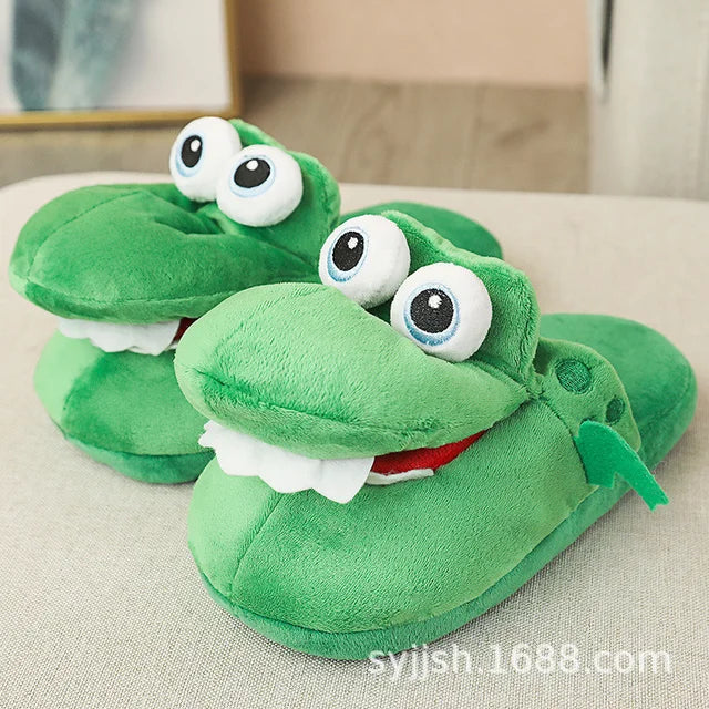Pantuflas de invierno 2022 para hombre y mujer, con abertura en la boca, de cocodrilo, de algodón, con diseño de animal 