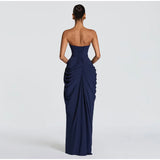 Sexy Solid Pleated Strapless Dress Lady Chic Off-shoulder Backless High Waist Split Dresses Women 2026 New Evening Party Gown