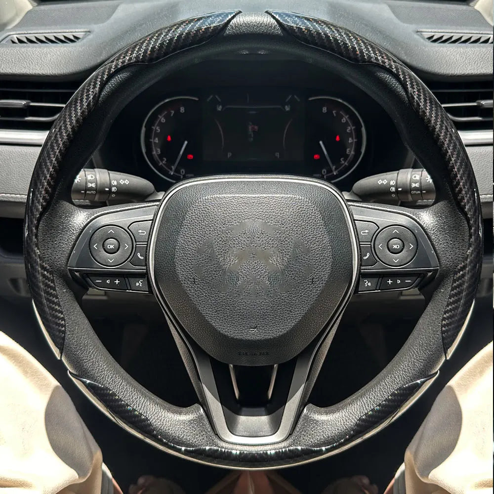 3PCS Carbon Fiber Car Round Steering Wheel Cover Non-Slip Steering Cover Protector Anti Dust Washable Interior Auto Accessories