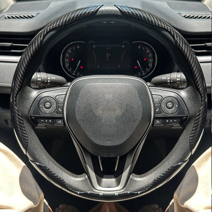 3PCS Carbon Fiber Car Round Steering Wheel Cover Non-Slip Steering Cover Protector Anti Dust Washable Interior Auto Accessories