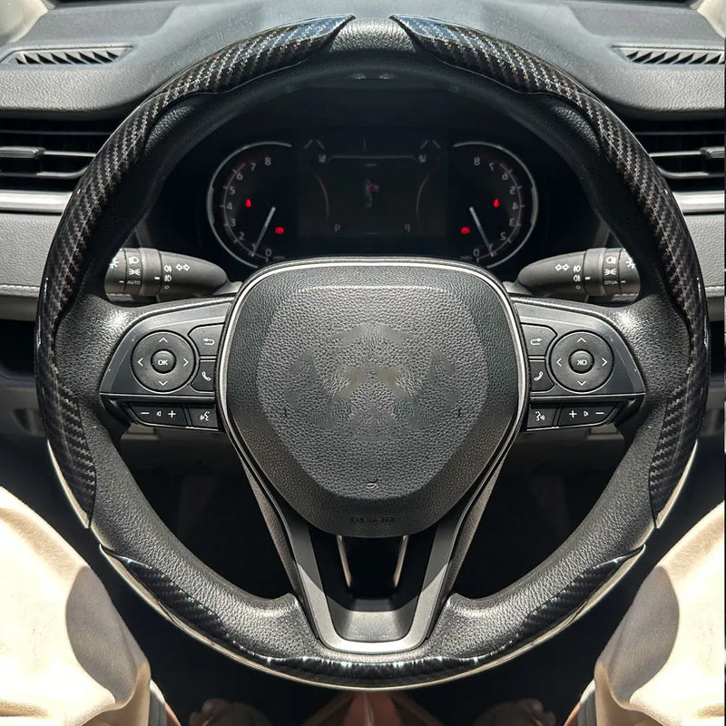 3PCS Carbon Fiber Car Round Steering Wheel Cover Non-Slip Steering Cover Protector Anti Dust Washable Interior Auto Accessories