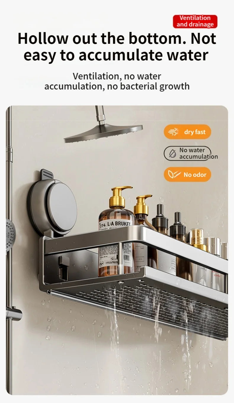 Estante de baño con ventosa sin taladro, estante para baño, espacio para inodoro, estante colgante de aluminio, organizador de baño para colgar en la pared