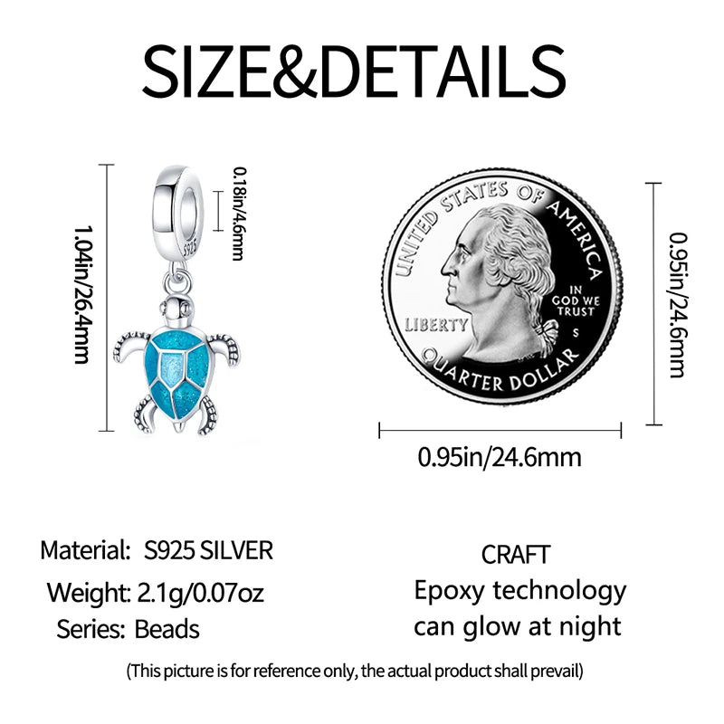 Ocean Series - Original Genuine 925 Sterling Silver Turtle Crab Mermaid Charm Beads Suitable for 3mm Bracelet DIY Making Pendant