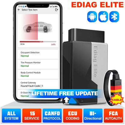 KINGBOLEN EDIAG ELITE All System OBD2 Scanner Car Diagnostic Tools 15 Reset Active Test CAN FD FCA Autoauth Lifetime Free Update