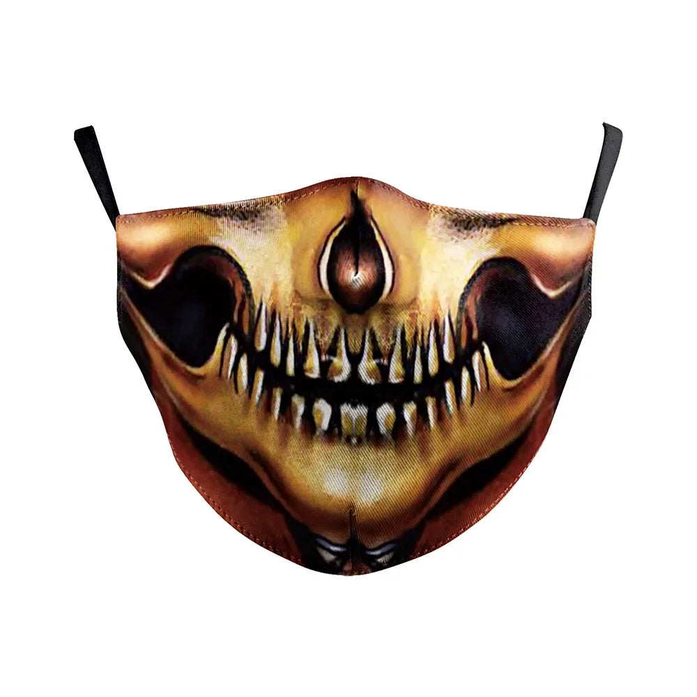 Máscara Unissex Ajustável Impressa em 3D com Estampa de Caveira de Terror (Fantasma/Zumbi/Meia-Face) para Festas, Halloween e Carnaval (Adulto)