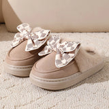Lovely Bow Women Winter Toe Wrap Warm Solid Cotton Slippers Thick Soft Sole Slides Indoor Floor Flat Home Non-slip Shoes