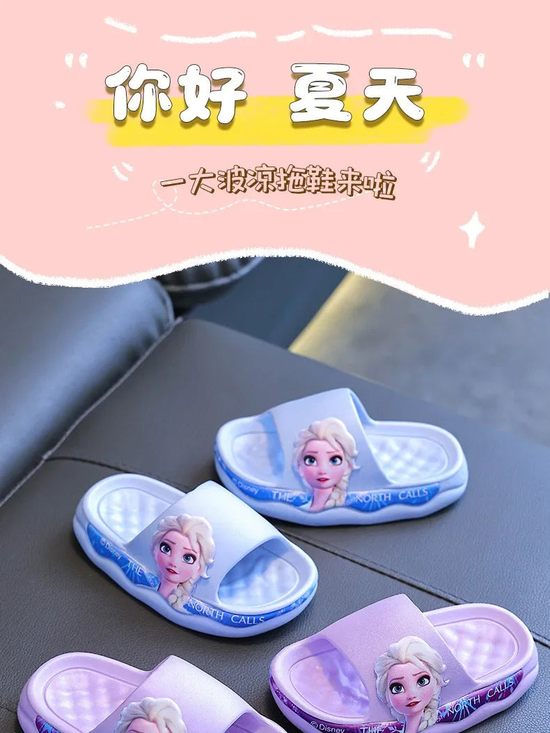 Sandalias y pantuflas de baño para niñas de Disney con diseño de princesa Elsa y suela suave antideslizantes de verano