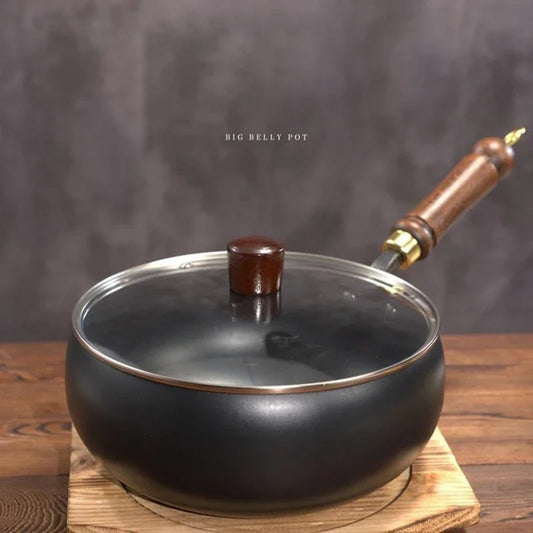 Handmade Forging NON-STICK PAN Household Stir Fry Stew Pot Flat Bottom Small Frying Pan Kitchen Gas Stove Universal Pan Cookware