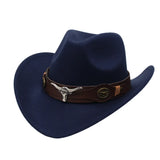 Classic Cattleman Cowboy Hat Retro Bull Head Studded Leather Band Felt Hat Unisex Western Party Cosplay Hat Wide Brim Fedora