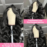 Peruca lace frontal cabelo humano ondeulado body wave - renda HD transparente pre - plucked