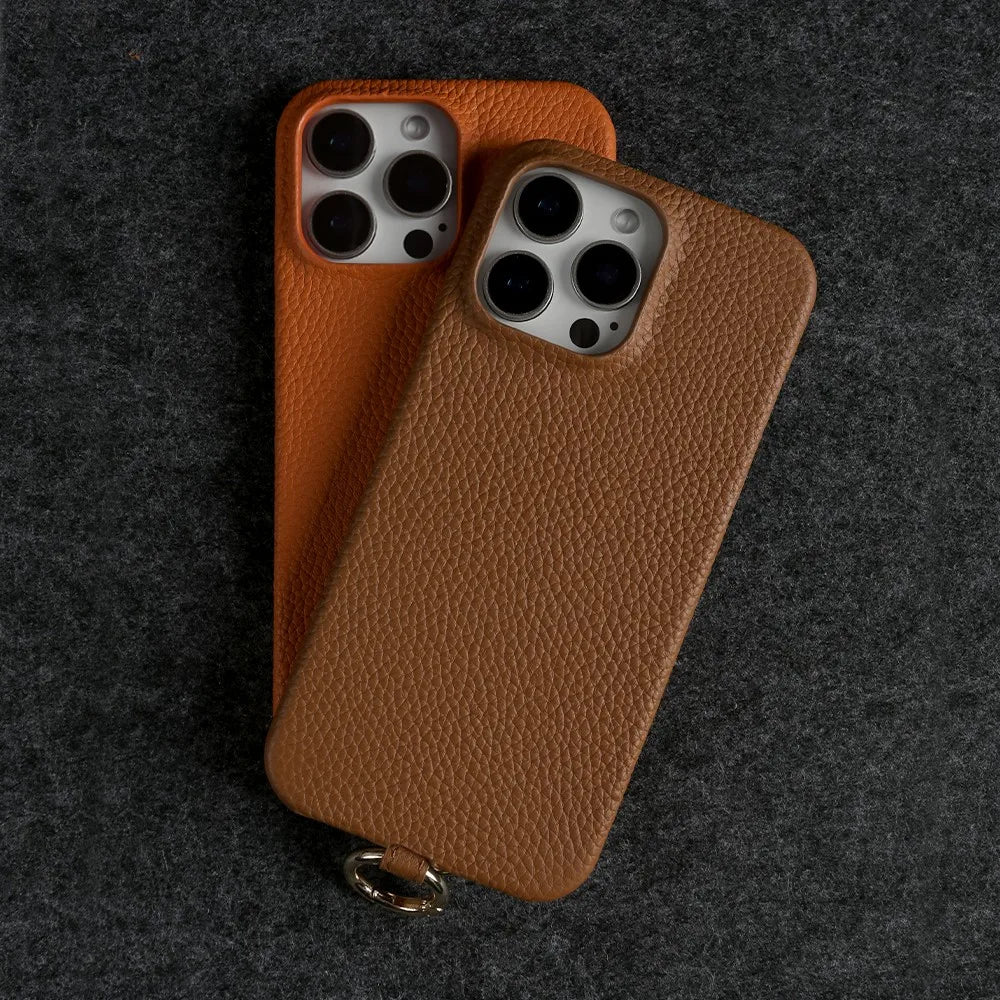 Funda de piel auténtica personalizable con cordón de carga para iPhone 16 Pro Max, 15, 14, 13, 12 y 11, con funda magnética.