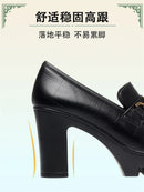 Soft Leather Black Shoe Woman Block Pumps 2024 Thick Bottom Platform Shoes Model Office Work 6.5 cm 8 cm High Heels Grace