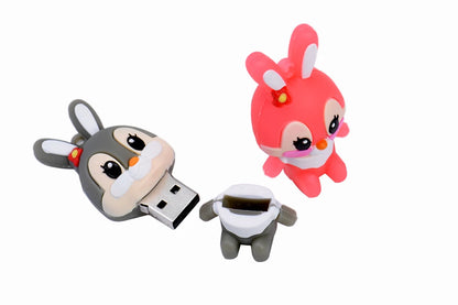 Lovely Rabbits USB Flash Drive 64GB Cartoon Pink Memory Stick 32GB Creative Gift Pen Drive 16GB Free Key Chain External Storage