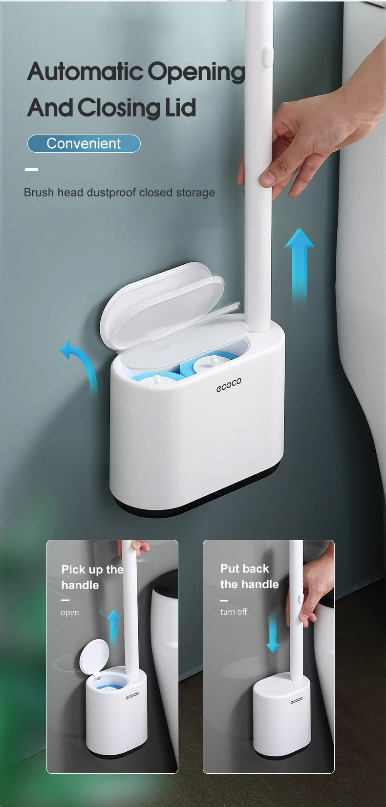 IZEFS Disposable Toilet Brush with Cleaning Solution, Wall-Mounted Bathroom Cleaning Tool with Replaceable Brush Heads, WC Accessories
