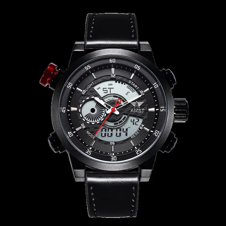 2024 NEW AMST Luxury Brand Men's Quartz LED Watches Men Fashion Casual Sports Clock Genuine Leather Military Wrist Watch