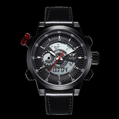 2024 NEW AMST Luxury Brand Men's Quartz LED Watches Men Fashion Casual Sports Clock Genuine Leather Military Wrist Watch
