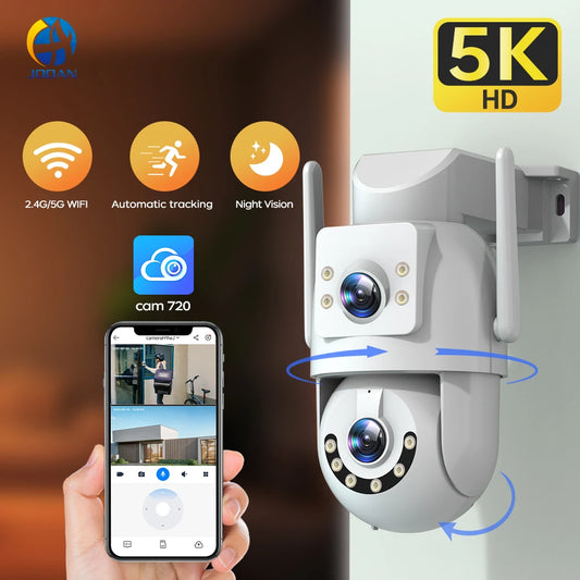 Jooan 5K 8MP Dual Lens Dual Screen IP Camera Wifi PTZ Camera Outdoor AI Auto Tracking CCTV HD Audio Video Surveillance