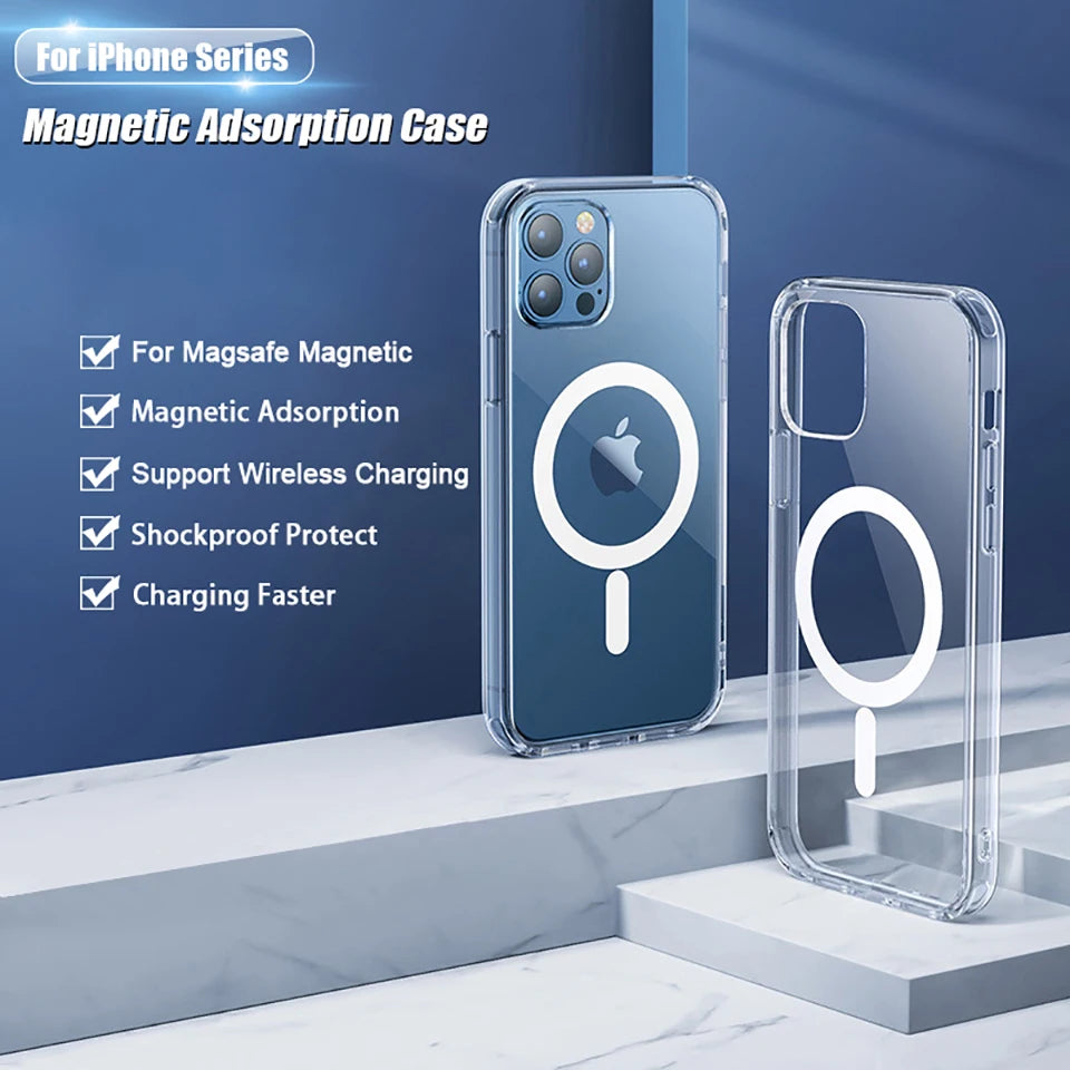 Luxury Wireless Magnetic Cover For Apple Magsafe Case Iphone 11 12 13 15 14 Pro Max Mini 7 8 Plus Xr XsMax X Clear Acrylic Cases