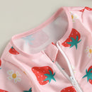 VISgogo Toddler Girl Rash Guard Swimsuit Set Summer Long Sleeve Strawberry Print Bathing Suit + Sun Hat Infant Newborn Swimwear
