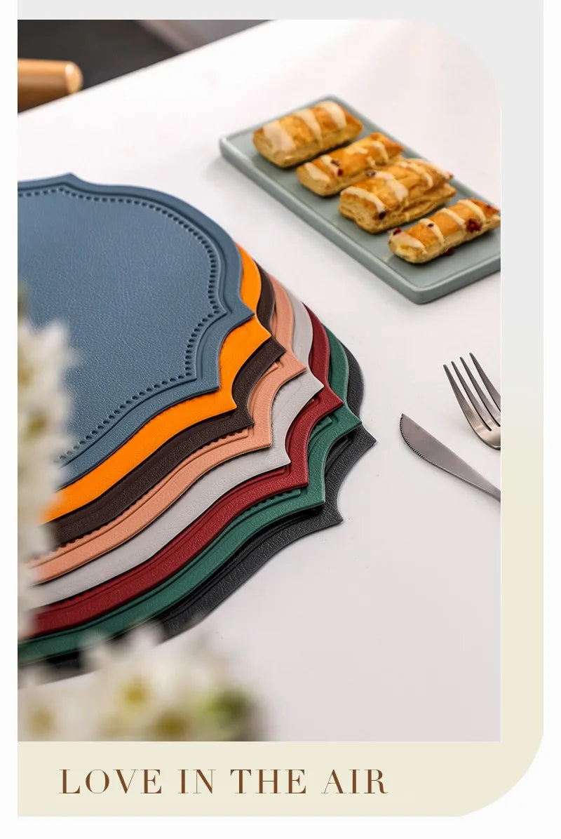 1/4/6PCS Shaped PU Placemat Set Faux Leather Kitchen Dining Table Pad Luxury Black Pink Green Place Mat Tableware Cafe Pad 식탁매트