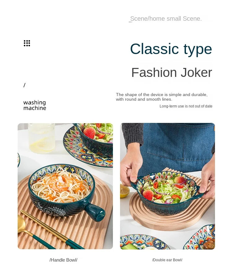 1Pcs Bohemia Retro Ceramic Dinner Plates Sets Food Plate Household Tableware Set Breakfast Plates Salad Soup Bowls Dinnerware