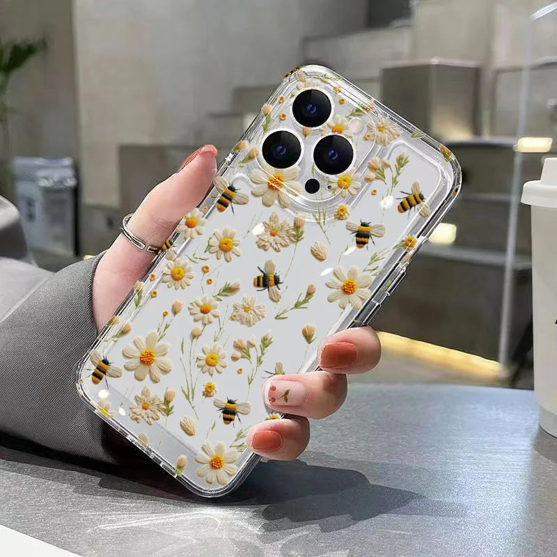Honeybee Flower Pattern Clear Case For Xiaomi 14T Cases Xiaomi 13 12 11 Lite 5G 14 13T 12T 12X Poco M6 X6 X5 X3 F5 F6 Pro Cover