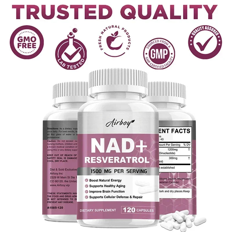 NAD+ Resveratrol Supplements - Anti Aging and Natural Cell Regeneration, for Cellular Health, Strengthens Immune SystemSupplemen