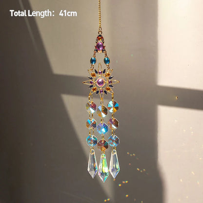 Colgante de cristal para jardín, atrapasol, campanillas de viento, prisma arcoíris, cadena de cristal para ventana, campana colgante, árbol de Navidad, decoración del hogar