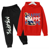 Conjunto de sudadera con capucha para niños, conjunto de sudadera y pantalones con estampado de Mbappe, ropa deportiva de 2 piezas para niños y niñas, primavera y otoño