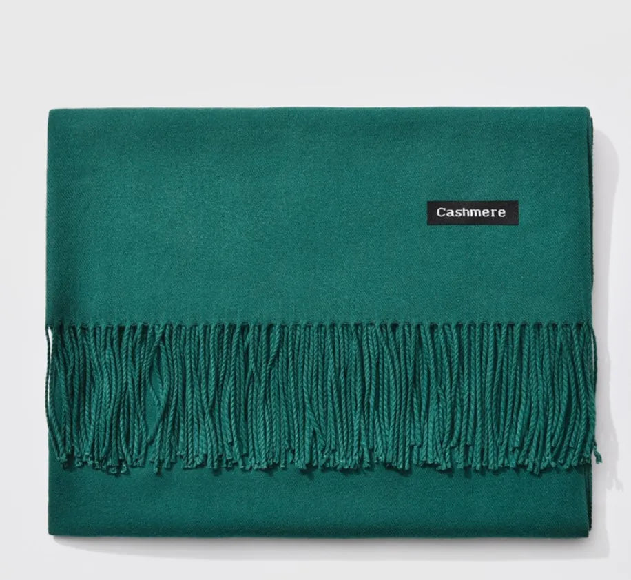 Bufanda multiusos de imitación de cachemira cepillada de color sólido, gruesa, larga, con borlas, para invierno, para niña