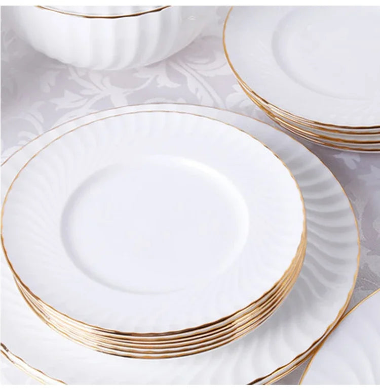 1pc Dish And Plates Bone china Dinner Set China Health Tableware White Ceramic Fruit tray  Soup plate Bowl Dish Gift Porcelain