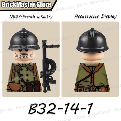 WW2 French Soldier Figure Building Blocks Military War Weapon Medical Officer Army Infantry Warrior Cavalry Gun Bricks Toy Gifts